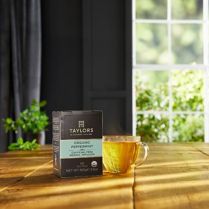 Taylors of Harrogate Organic Peppermint, Herbal Tea, Pillow Tea Bags, 50 Count (Pack of 6), Clean, Pure and Refreshing, Caffeine-Free, Enjoy Hot or Iced, 300 Teabags Total