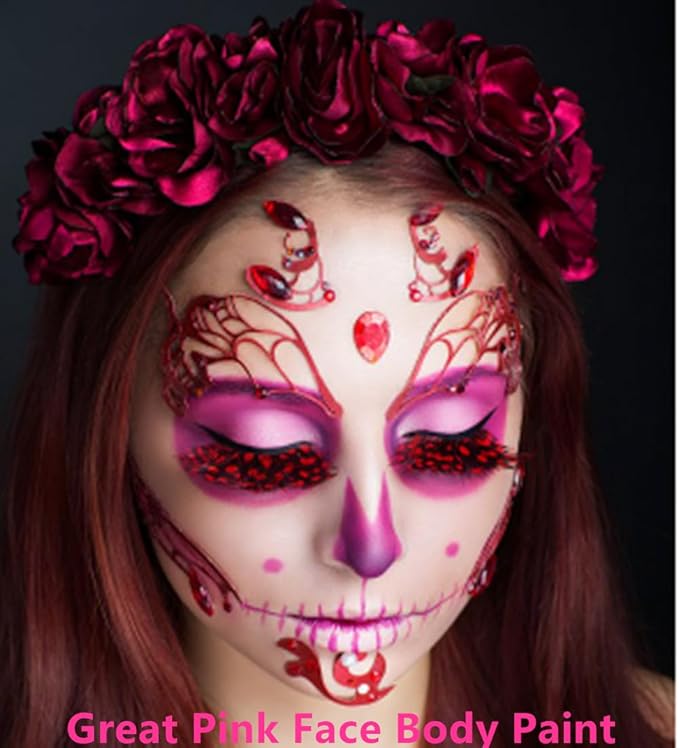 Go Ho Hot Pink Cream-Blendable Face Body Paint Stick,Pink Eye Black Stick,Easy to Color Eye Black Face Paint,Safe Facepaint&Lip Smacking for Halloween Makeup