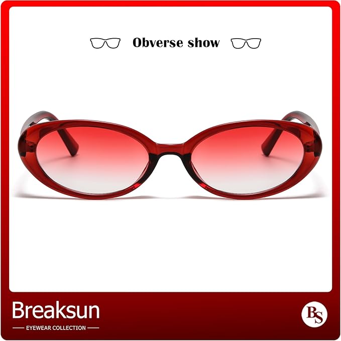 Breaksun Retro Oval Sunglasses for Women Men Fashion Small Oval Sunglasses 90s Vintage Shades