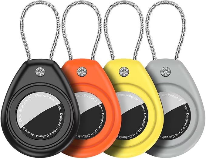 4 Pack for AirTag Keychain Holder, Anti-Scratch Waterproof Case Dog Collar | 1st/2nd Gen Air Tag Compatible,Hex Lock Secure,Metal Wire Cable,for Luggage Tracker,Pet Collar Charms,Backpack,Keys,Wallet