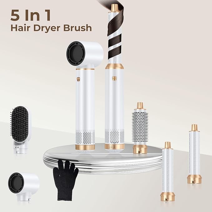 5 in 1 Hair Dryer Brush Set, Negative Ion Blow Dryer Brush Upgrade Hot Air Brush Air Styler Curling Wrap Air Curler, Curling Iron Hair Styling Tools As A Gift for Straight/Curl/Drying/Smoothing