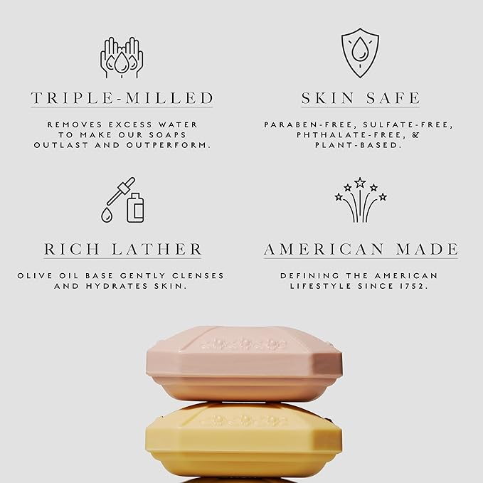 Caswell-Massey Women’s Soap Bar Bundle | Rose & Lilac Natural Bar Soaps | Moisturizing, Plant-Based Formula with Essential Oils | Gentle for All Skin Types | Made in USA | 2 Bars, 3.5 oz Each