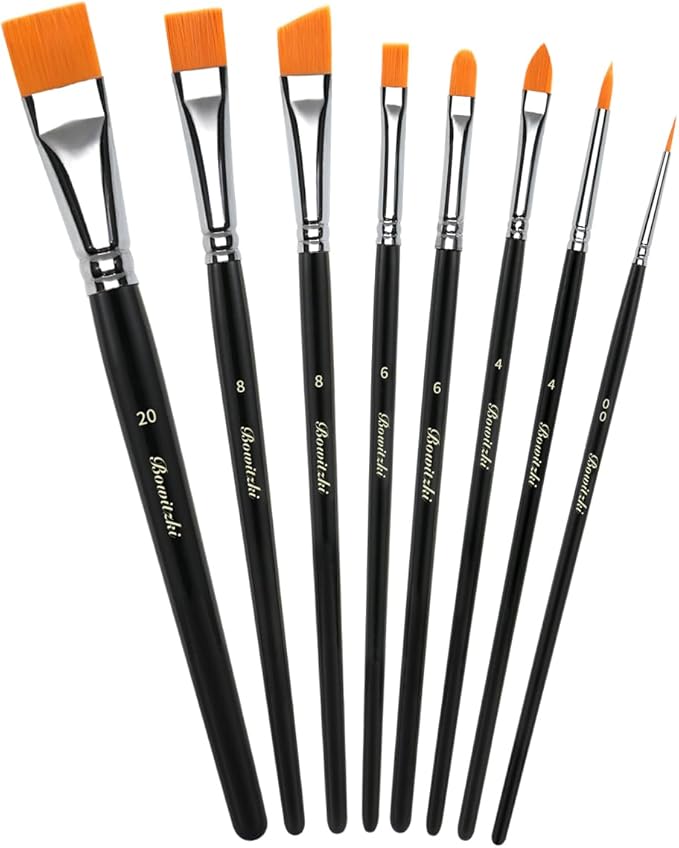 Bowitzki Black Face Paint Brushes 8 pcs,Professional Artist Brush for Body face Painting,Acrylic Painting Watercolor Oil Gouache