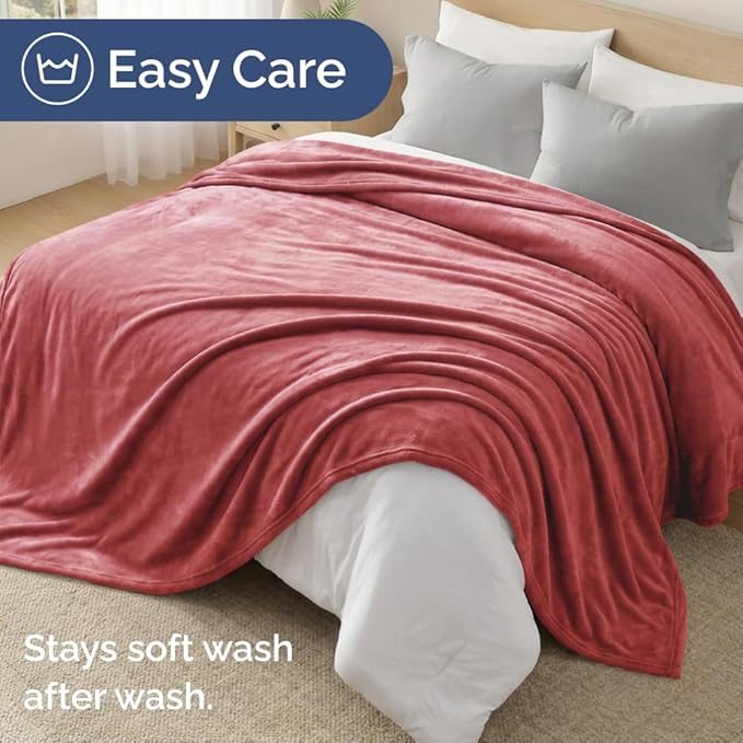 Ultra Soft Fleece Throw Blanket - College Dorm Room Essentials - Dusty Rose | Flannel Fleece, Thick, Warm & Breathable, All Season Cozy, Anti-Static, Microplush, Lightweight for Couch, Bed & Dorm Bedding