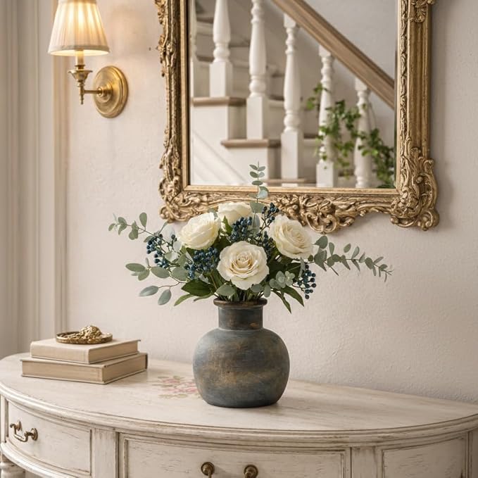 SIDUCAL Ceramic Rustic Farmhouse Vase | 6 Inch Pottery Decorative Flower | Boho | Terracotta Vase for Home Decor Table, Living Room, Bathroom Decoration, Shelf Decor, Mantel, Bronze