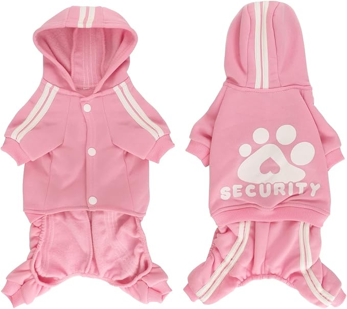 Dog Hoodie Security Clothes 4 Legs Jumpsuit Sweatshirt Hoodies Soft & Warm Dog Outfit Pullover Dog Winter Clothes Sweater for Small Medium Large Dogs Cats (Pink, Large)