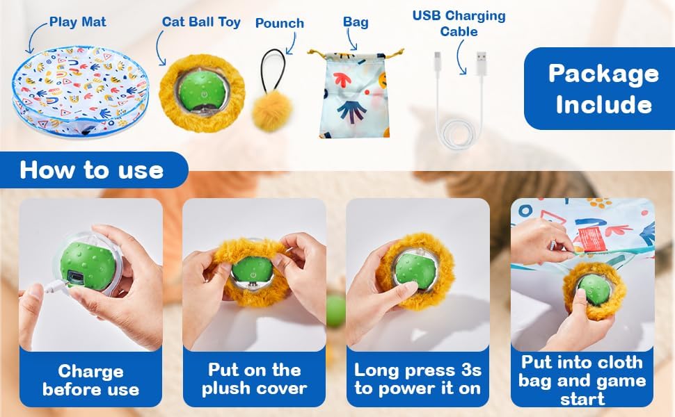 Smart Interactive Cat Toys, Automatic Motion Activated Moving Ball Hide and Seek Game, 28 Inch Play Mat, Fast Rolling Ball for Indoor Exercise Kicker, Fun Cat Toy Gift, Chirping Bird Sound