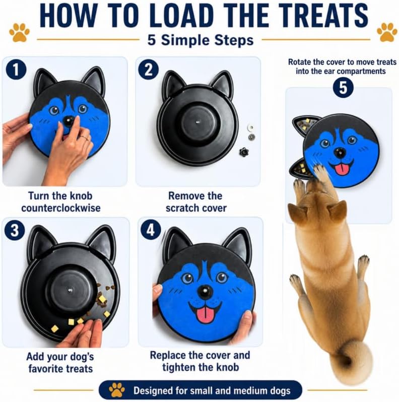 Dog Nail Scratch Board with Treat Boxs, RotatingTreat-Dispensing Paw Scratcherwith Replaceable Sandpaper & 4Nano Anti-Slip Tabs for SmallBreeds, Easy-Clean PET Material