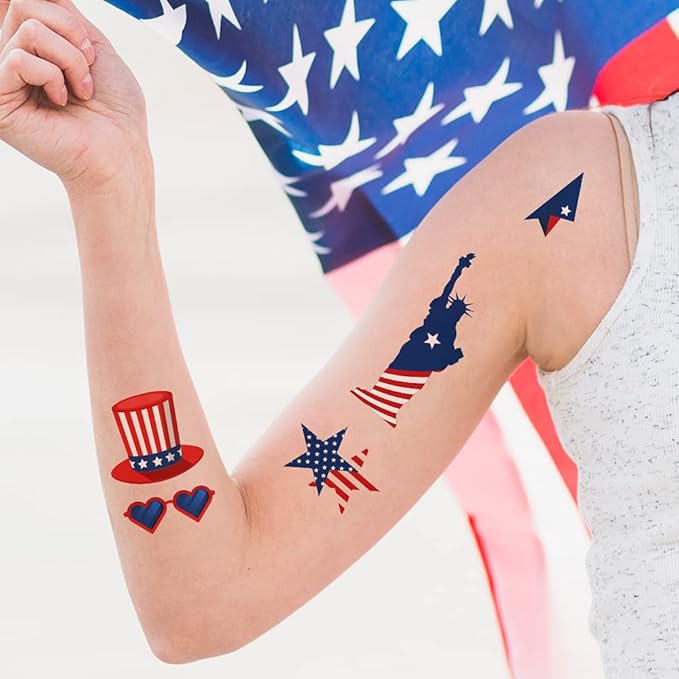 90Pcs Fourth of July Temporary Tattoos,American Flag Red White and Blue Fake Tattoo Stickers, 4th of July,USA Party Favors,Memorial Day, Independence Day, Labor Day Decorations Party Supplies