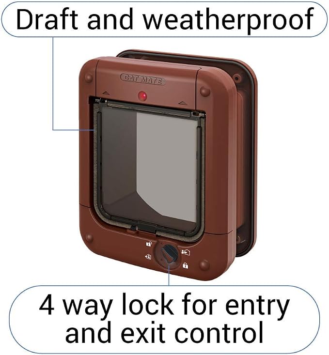 Cat Mate Microchip activated Cat Flap | for up to 30 Cats, Brown | Stores 30 Pet IDs, Weather Resistant, Selective Entry, Keeps Unwanted Animals Out, Easy Installation