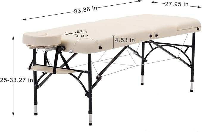 Artechworks 28" Width 3 Folding Portable Lightweight Massage Table Facial Salon Spa Tattoo Bed with Aluminium Leg for Home Office Living Room, White Color