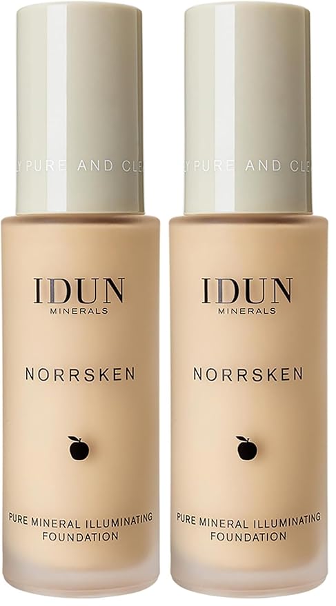 IDUN Minerals Liquid Norrsken Foundation - Silky Smooth Coverage - Luminous, Dewy Finish for Dry and Dull Skin - Water Resistant and Vegan Makeup - 206 Freja - Warm Light - 1.01 oz (Pack of 2)