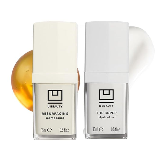 U Beauty - The U Beauty Duo - Resurfacing Compound & SUPER Hydrator Set - Vitamin C & E, Retinol, Hyaluronic Acid - Moisturizing Face Serum Duo for Smooth, Hydrated and Softer Skin, Set of 2 0.5 fl oz