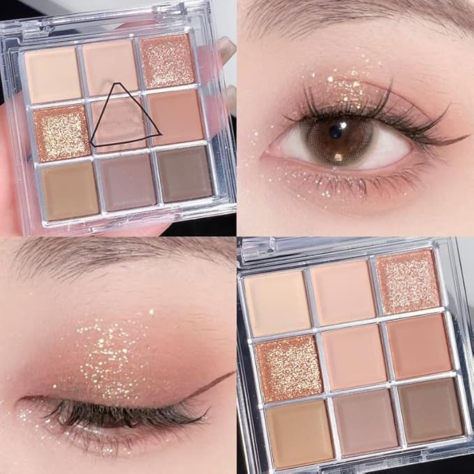 Kayswang 9 colors glitter eyeshadow palette makeup palette matte high pigment color cream texture natural eye shadow powder eye shadow palette in autumn and winter long lasting waterproof (pink brown)