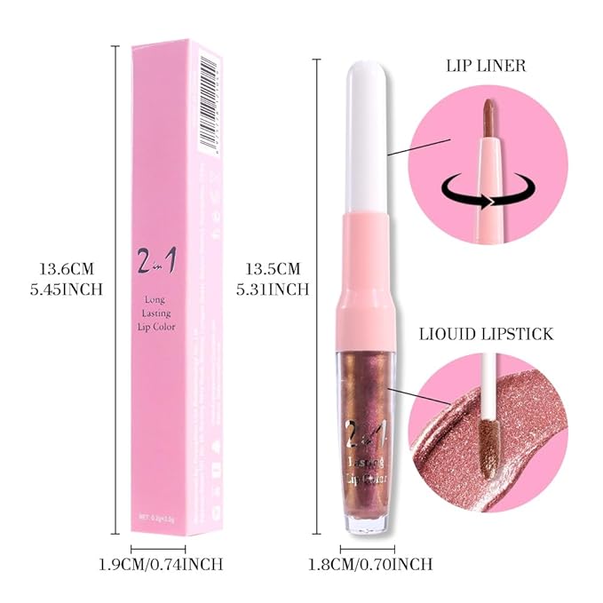 evpct Nude Gold Metallic Glitter Lip Liner and Lipstick Combo Lip Gloss Stain Set Makeup for Women Long Lasting Waterproof 24, Nude Gold Metallic Shimmer Frosted Iridescent Glossy Liquid Lipstick 27