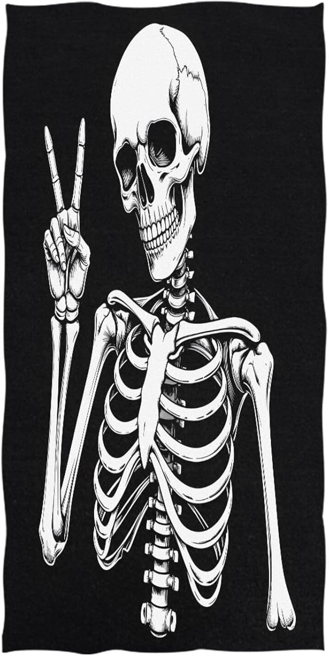 ALAZA Skeleton Yes Gesture Beach Towel, Absorbent Quick Dry Swimming Yoga Beach Towels, Large Sand Free Microfiber Beach Towel for Women, Men, Kids
