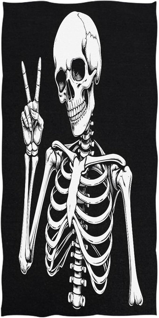 ALAZA Skeleton Yes Gesture Beach Towel, Absorbent Quick Dry Swimming Yoga Beach Towels, Large Sand Free Microfiber Beach Towel for Women, Men, Kids