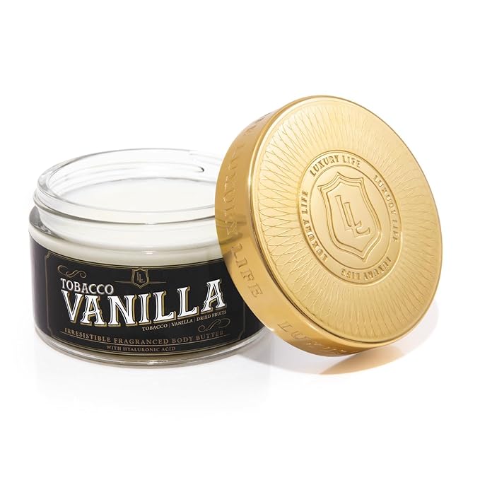 LUXURY LIFE BUTTER - Irresistibly Scented Body Butter with Hyaluronic Acid for Ultimate Moisture. Luxurious Natural Fragrance. Hydrates for a Non-Greasy Glamorous Glow, Tobacco Vanilla, 5 oz.