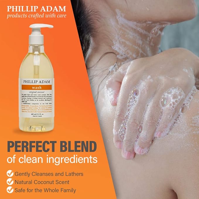 Phillip Adam Coconut Body Wash for All Skin Types - Sulfate Free and Gluten Free - All-Natural Based Ingredients - 13.5 Fl Oz