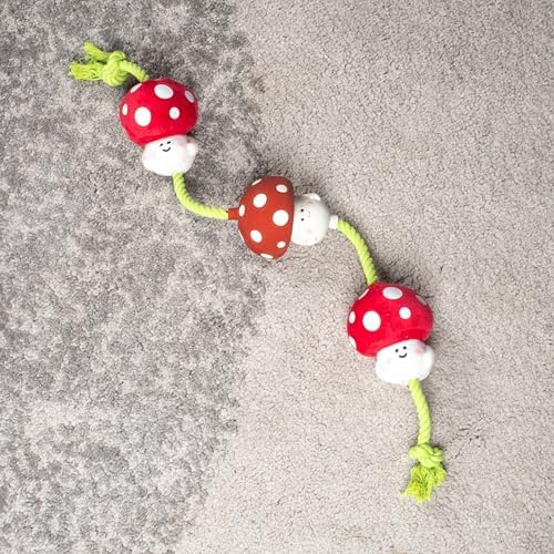 Fuzzl Tugga Magic Shrooms Dog Toy 75cm - Rope Latex and Plush Dog and Puppy Throw Fetch and Tug with Squeaker Mushrooms Enrichment