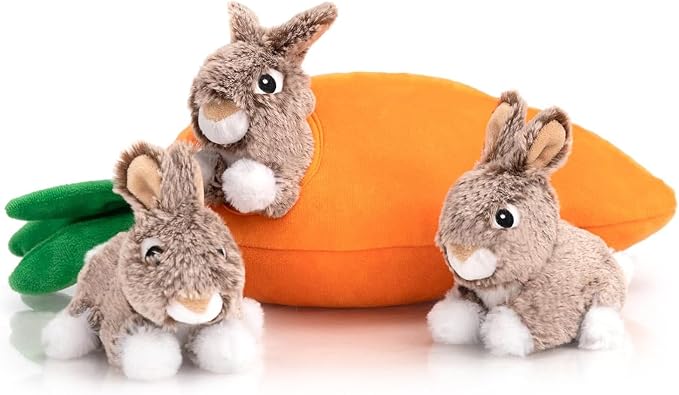 Hollypet Squeaky Hide and Seek Dog Toys for Small and Medium Dogs, Rabbit