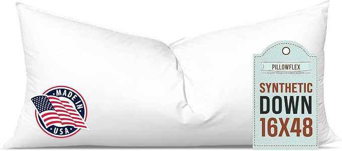 Pillowflex Synthetic Down Pillow Insert 16x48 in - Karate Chop Pillow | Large Rectangle Sham Form, Plush Polyester Cotton Blend, Cloud-Like Comfort, Clump-Resistant Fill, Smooth Elegant Finish