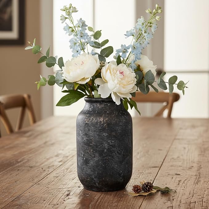 Rustic Ceramic Vase, Terracotta Pottery Decorative Vase, Farmhouse Decor for Living Room, Home, Fireplace, Shelf Decor, 9 Inch, Bronze