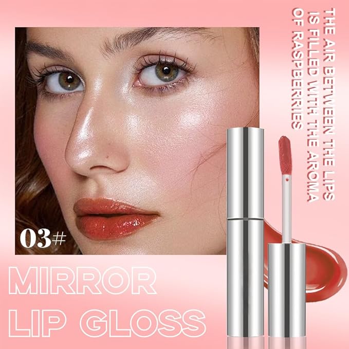 2Pcs Full-On Plumping Liquid Lip Gloss, Red & Brown Hydrating Lip Plumper Lip Blam Lipstick, High-Shine Tinted Formula for Fuller, Nourishes, Moisturizes & Softens Lips, Cruelty-Free (02+03)