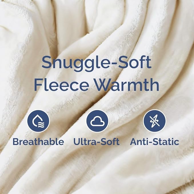 Fleece Blanket Queen Size - Ultra-Soft Warm Flannel Fleece Blanket - Cream | Soft, Warm, Outdoor Picnic Blanket for Camping, Travel, Lightweight, Cozy, Anti-Static, Home Decor Gifts for Men & Women