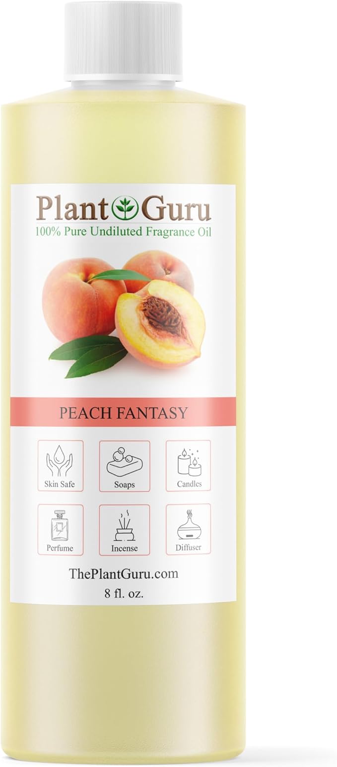 Peach Fantasy Fragrance Oil 8 fl. oz. Scented Oil for DIY Soap Making, Candles, Bath Bombs, Body Butters. Used in Aromatherapy Diffusers, Burners and Warmers. Add to Lotions and Creams.