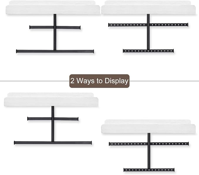 Keebofly Hanging Wall Mounted Jewelry Organizer with Rustic Wood Jewelry Holder Display for Necklaces Bracelet Earrings Ring Set of 2 White,[Patented]