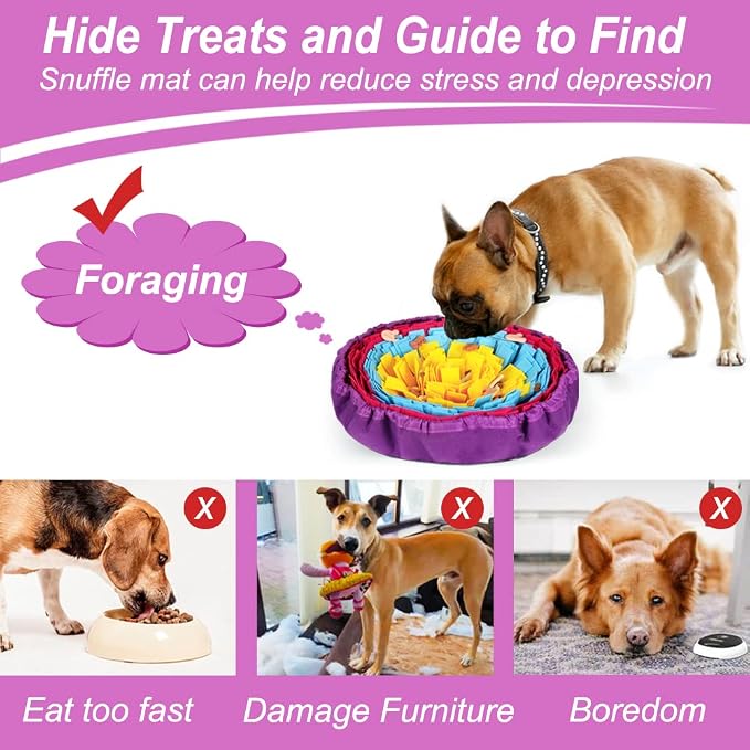 Vivifying Snuffle Mat for Dogs, Adjustable Dog Puzzle Toys Sniff Mat for All Breeds Dogs, Interactive Enrichment Toys for Slow Eating and Mental Stimulation (Yellow Blue Purple)