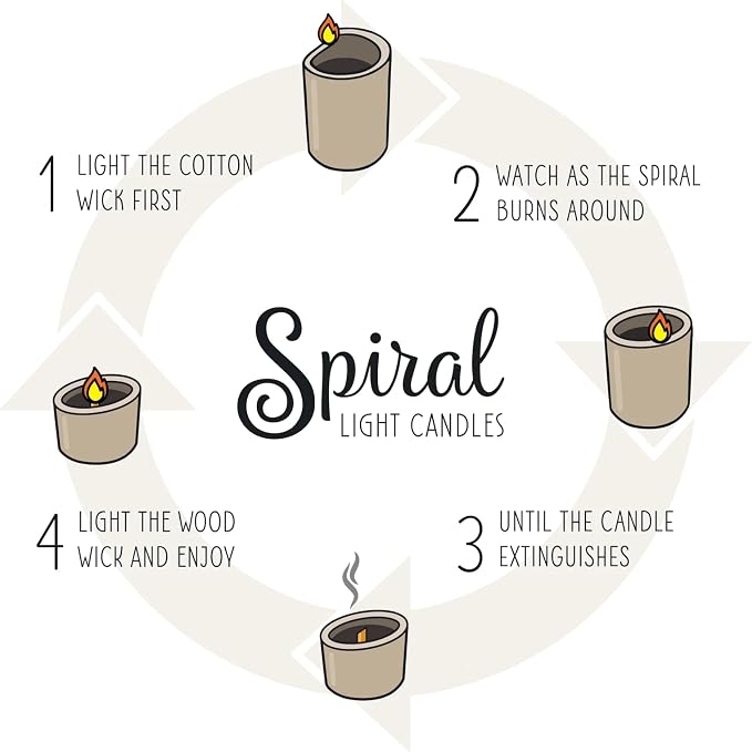 Spiral Light Candles - Sandalwood and Tonka (Medium) | Cool Decorative Candle for Men & Women | Long Lasting Clean Burning Wax | Luxury Aromatherapy Gift for Birthdays & Housewarming |
