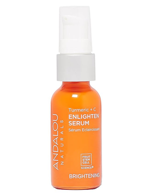 Andalou Naturals Turmeric + Vitamin C Enlighten Serum | Illuminating Face Treatment for Uneven Tone & Sun Damage | With Turmeric and Fruit Stem Cells | 1.1 fl oz
