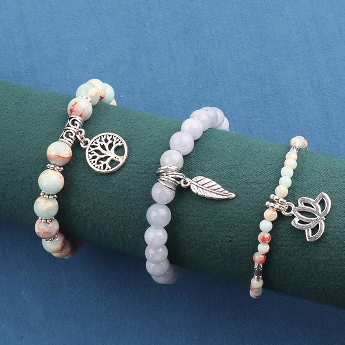 UEUC Tree of Life Yoga Healing Stone Bracelets,Multilayer Lotus Chakra Stone Reiki Bracelet Sets,Anxiety Crystal Natural Stone,for Women Stress Relief