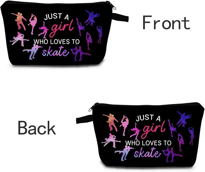 Just Loves To Skate Makeup Cosmetic Case Skate Lovers Make up Zipper Pouch Figure Skating Gift Ice Skating Coach Gift for Women Skater Birthday Gift Travel Toiletry Bag Figure Skating