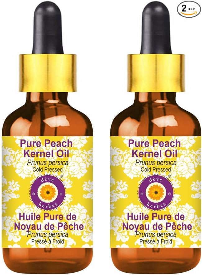 dève herbes Pure Peach Kernel Oil (Prunus persica) with Glass Dropper Cold Pressed (Pack of Two) 100ml X 2 (6.76 oz)