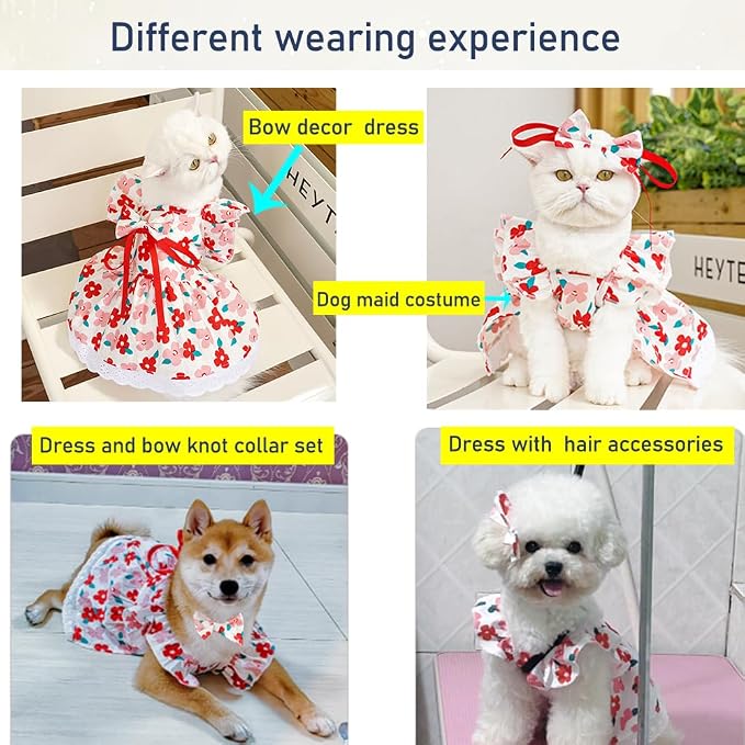 ANIAC Floral Dog Dress with D-Ring Dog Dresses for Small Dogs Girl Bow Cat Dress for Cat only Dog Outfit Summer Puppy Clothes for Chihuahua Yorkie Dachshund Pomeranian (2XL, Floral)