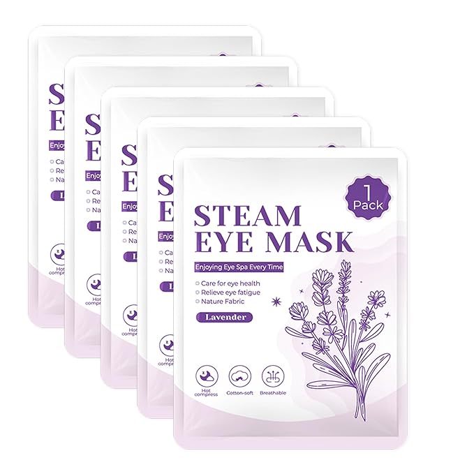 5 Packs Steam Eye Masks For Dry Eyes, Eye Heating Pad Warm Compress For Eyes Stress Relief, Disposable Heated Eye Mask Travel Essentials, Spa Relaxing Self Care Gifts For Women (Large, Lavender)