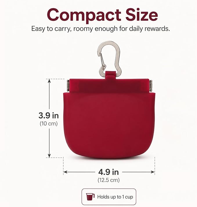 Silicone Dog Treat Pouch for Pet Training One-Hand Access One Cup Silicone Treat Bag with Pull Tab and Auto Closing Lid Treat Pouches for Leash(Color: Red)