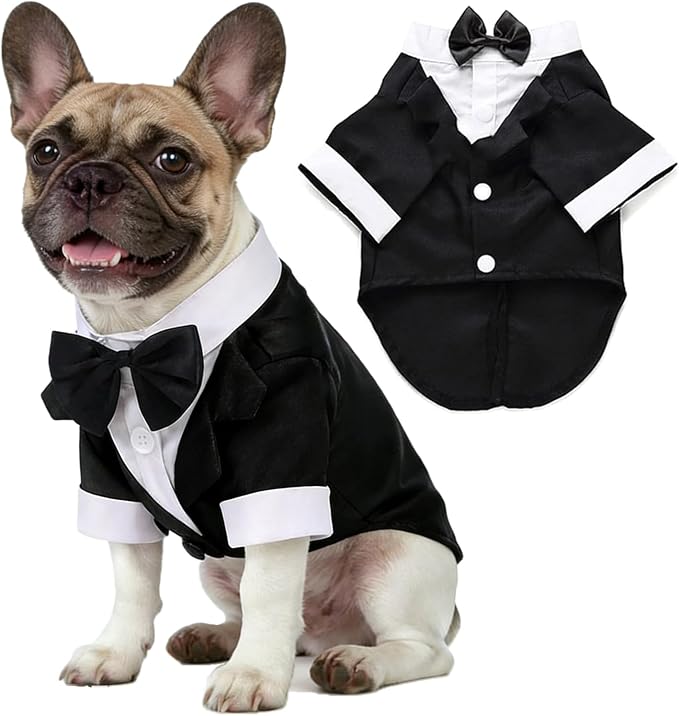 Dog Tuxedo with Bow Tie, Formal Wedding Suit for Small Medium Puppy Dogs | Pet Outfit Party Birthday Clothes, Dog Groom Attire Costume for Halloween Christmas Graduation Cosplay Photo Shoot, Black XL