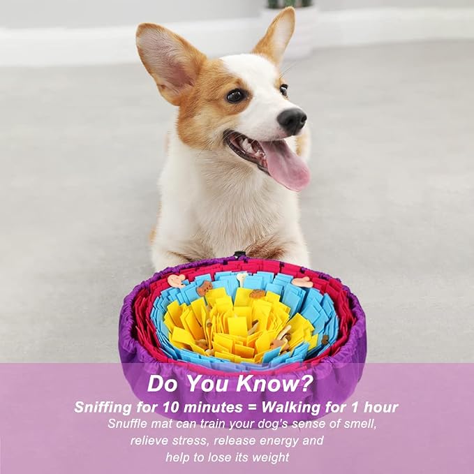 Vivifying Snuffle Mat for Dogs, Adjustable Dog Puzzle Toys Sniff Mat for All Breeds Dogs, Interactive Enrichment Toys for Slow Eating and Mental Stimulation (Yellow Blue Purple)
