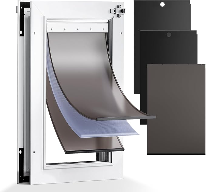 3-Flaps Aluminum Medium Doggy Door for Door, Pets Up to 45 lb
