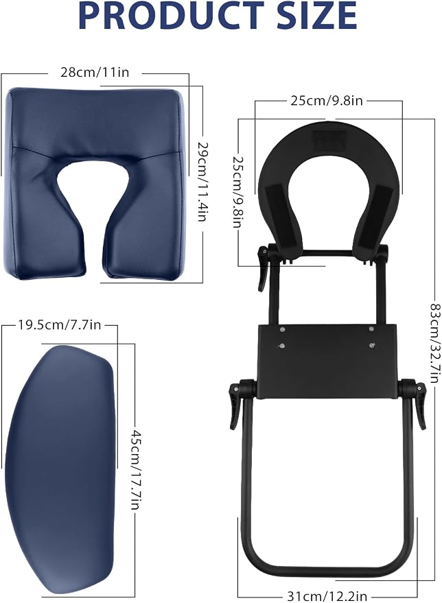 TOROKOM Adjustable Headrest Massage Kit, Face Pillow Cradle & Support Bracket, Hanging Arm Rest, Square Face Pillow for Sleeping Mattress Top(Blue)