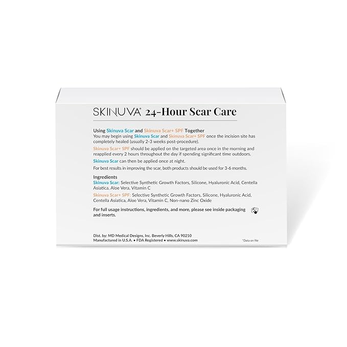 Skinuva® 24 Hour Care Kit: Next Generation Scar (0.5 oz) & Next Generation Scar+ SPF 30 (0.5 oz) - Advanced Silicone Cream Matrix Formulated with Growth Factors & Helps Reduce the Appearance of Scars