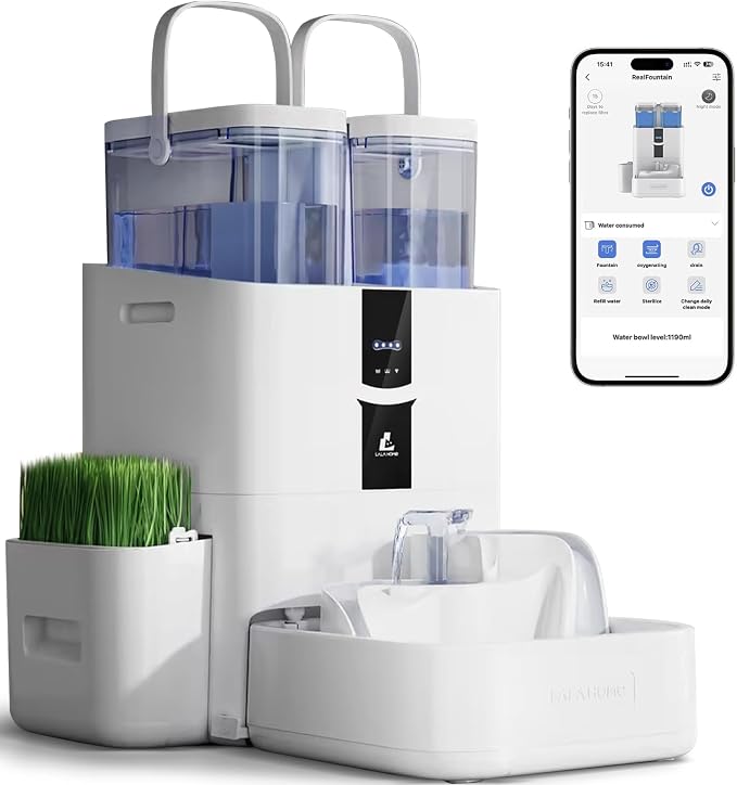 Automatic Cat Water Fountain 10L/338 oz Self Filling, Pet Drinking Fountains Dogs, Smart Bowl 5G WiFi Filtered Water Dispenser Easy Cleaning Oxygen-Rich, Wastewater Separate, No Slime, Quiet