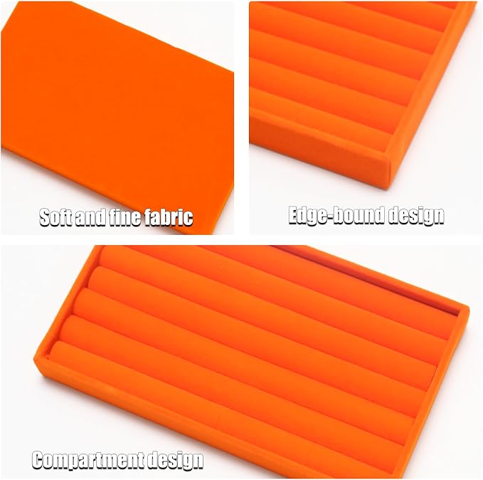 Velvet Jewelry Trays for Drawers, Orange 8 Rolls | Stackable Jewelry Drawer Organizer Inserts, Ring Earring Holder Organizer Storage Display Tray