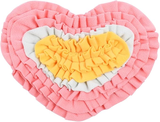 Ferret Cats Snuffle Mat Fleece Foraging Mats Interactive Feeding Toy Small Animal Rabbit Guinea Pig Rat Hamster Anti Slip Treat Dispenser Slow Feeder (Heart)
