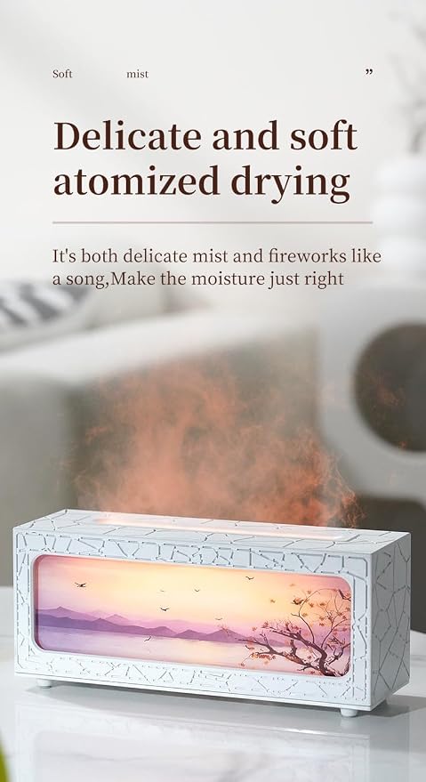 Essential Oil Diffuser 250ml, ITHUGE Fireplace Flame Aromatherapy Humidifier with 7 Color LED Lights, Ultrasonic Quiet Auto Shut-Off Timer for Home Bedroom Office