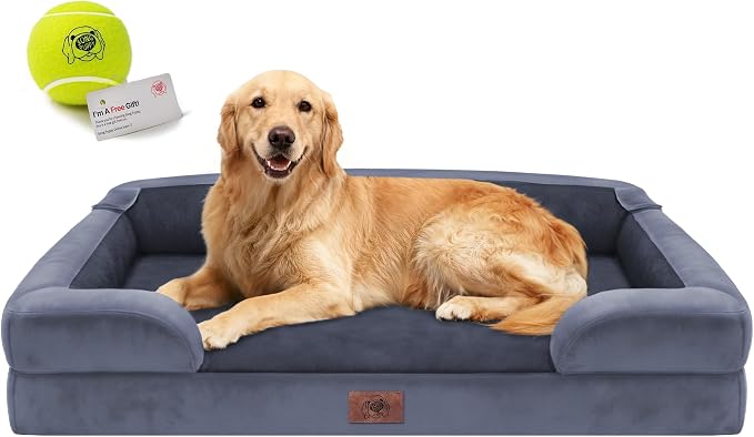 Waterproof Orthopedic Dog Bed for Extra Large Sized Dogs | Memory Foam Pet Bed Sofa with Bolster, Dog Couch with Washable Cover & Non-Slip Bottom, 42x30 Inch, Dark Grey